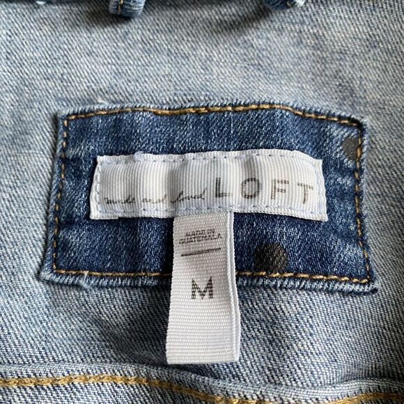LOFT Polka Dot Jean Jacket Button Front Womens Size Medium - Picture 9 of 10
